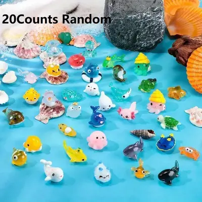 Random Color Mini Resin Animals, 20pcs/set Ocean Themed Mini Resin Figures, Tiny Resin Animals for Fish Tank, Fish Tank Decor...