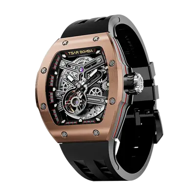 TSAR BOMBA Men's Automatic Skeleton Watch | Interchangeable Luxury Design | Rose Gold | Atomic TB8218 | Stainless Steel