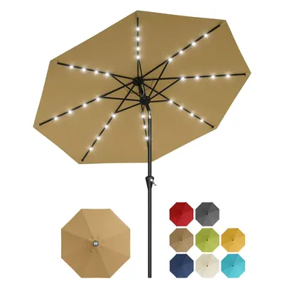 Garvee 10 ft Solar Patio Umbrella with 32 LED Lights, Outdoor Market Umbrella with Crank Lift & Tilt, UV-Resistant Canopy for...