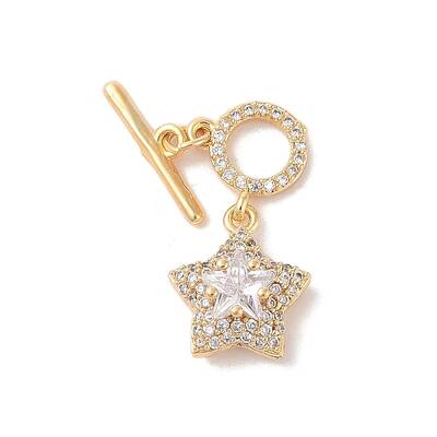 Golden Brass Micro Pave Clear Cubic Zirconia Toggle Clasps