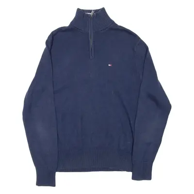 TOMMY HILFIGER Mens Jumper Blue 1/4 Zip Tight Knit XS