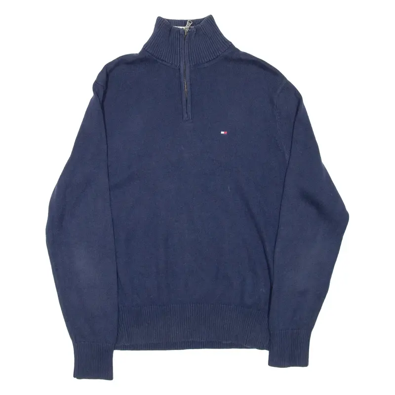 TOMMY HILFIGER Mens Jumper Blue 1/4 Zip Tight Knit XS
