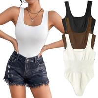 【Limited time deal】Women's 3 Piece Bodysuits Sexy Ribbed Sleeveless Square Neck Tank Tops Leotard 2025 Trendy Outfits