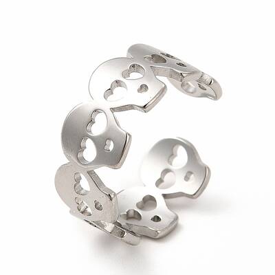 Non-Tarnish 304 Stainless Steel Skull Open Cuff Ring for Women