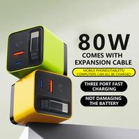 TOBRBE 3 in 1 GaN Charger, Retractable 80W MAX Fast Charger Block with Type-C Cable & 2 USB Ports, Portable Adapter iPhone Sm...