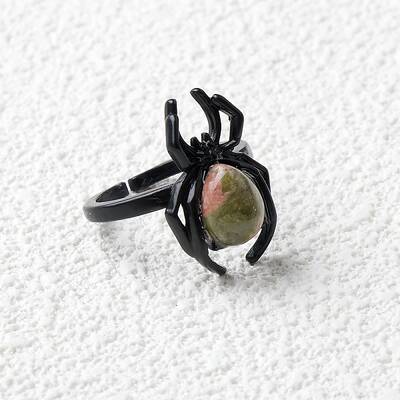 Natural Unakite Spider Open Cuff Rings