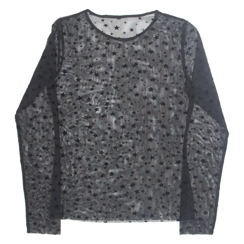 Stars Sheer Womens Printed Top Black Long Sleeve Crazy Pattern M