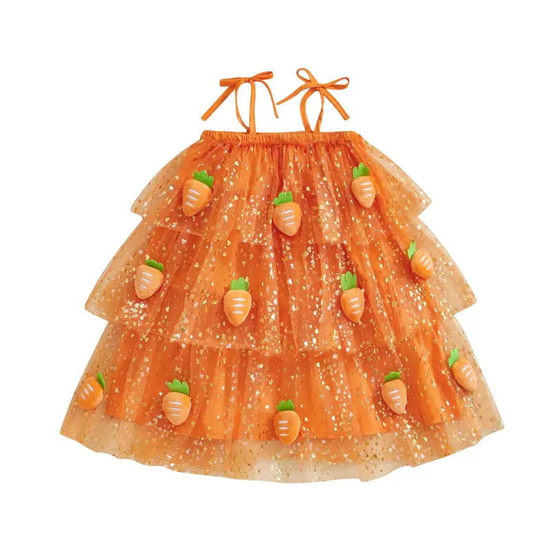 Canrulo 1-6 Years Old Easter Dresses for Toddler Girls Cute Carrot Sequins Sleeveless Cake Dress Little Girls Summer Outfit