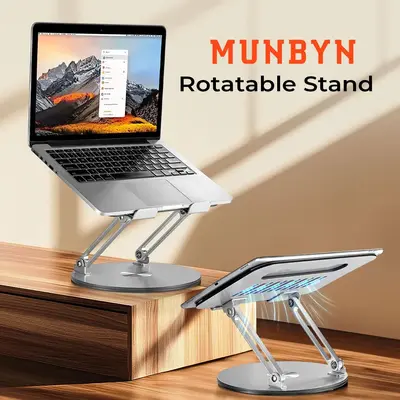 MUNBYN Laptop Stand with 360 Rotating Base Adjustable Portable Aluminum Laptop Stand, 2-in-1 Multifunctional Laptop Stand for...