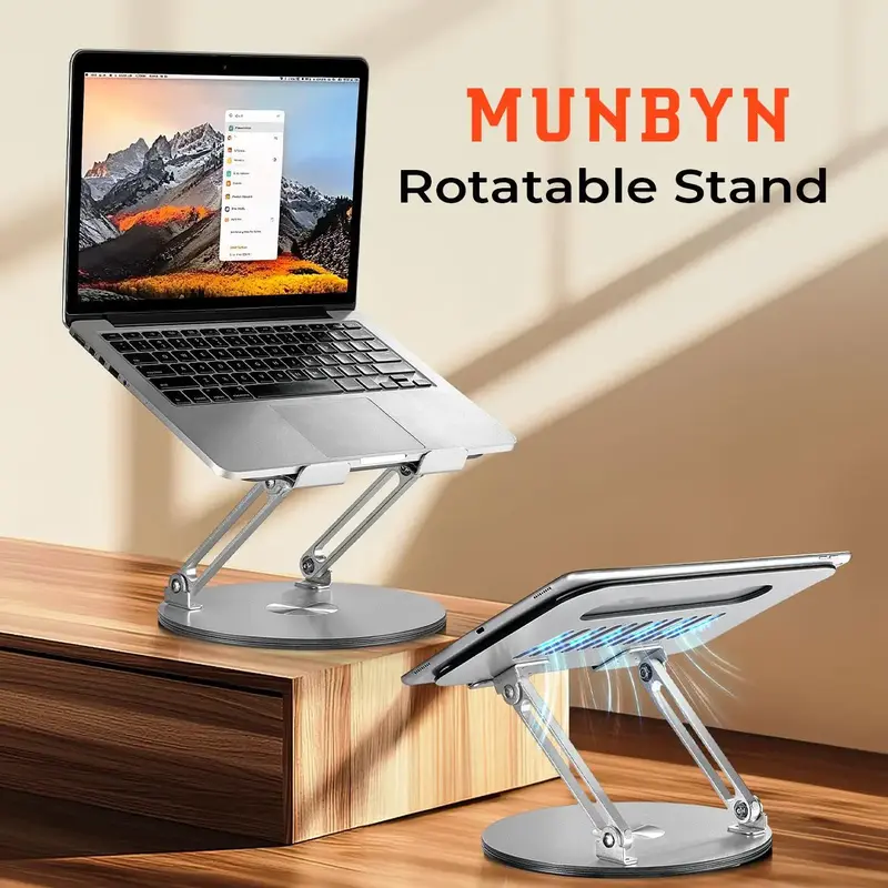 MUNBYN Laptop Stand with 360 Rotating Base Adjustable Portable Aluminum Laptop Stand, 2-in-1 Multifunctional Laptop Stand for...