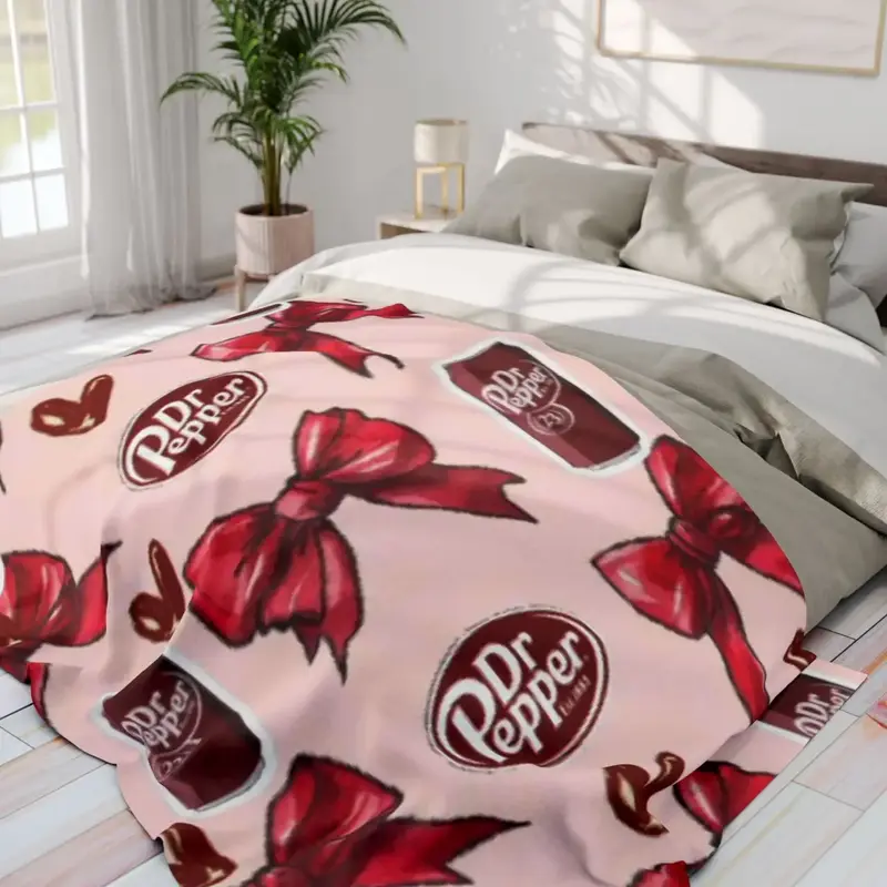 Dr Pepper With Coquette Bow Velveteen Plush Blanket, Pattern Velvet Blankets Decor Multifunction Soft Office Bedding Blankets...