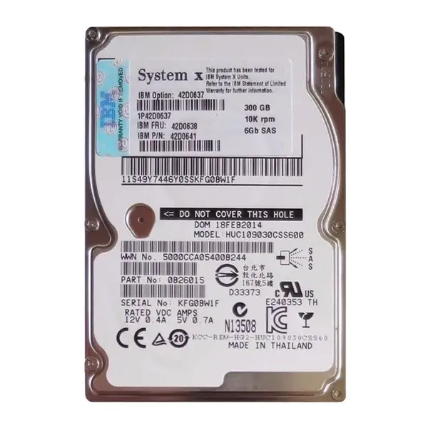 42D0637 IBM 300GB 6Gb/s SAS 10000 2.5-inch 64MB Hard Drive