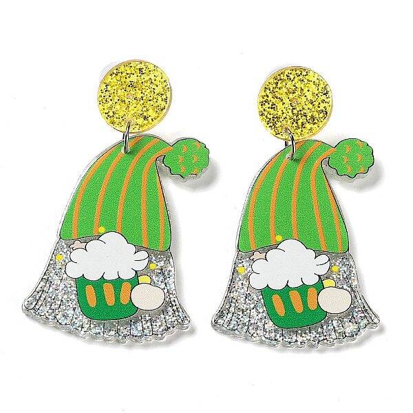 Saint Patrick's Day Sparkling Acrylic Dangle Stud Earrings