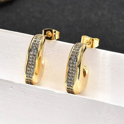 Brass Micro Pave Clear Cubic Zirconia Stud Earrings for Women