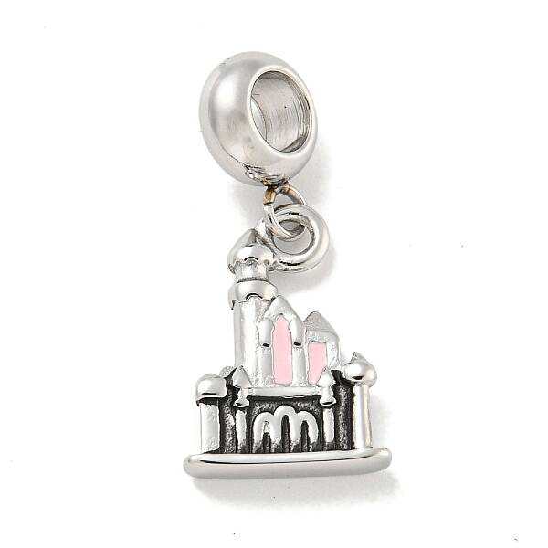 304 Stainless Steel Pink Enamel European Dangle Charms