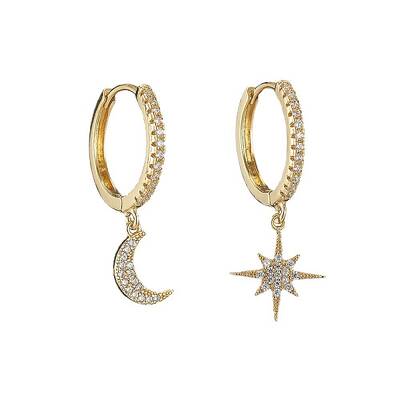 Clear Cubic Zirconia Star & Moon Asymmetrical Earrings