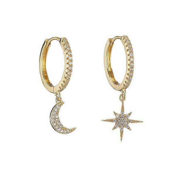 Clear Cubic Zirconia Star & Moon Asymmetrical Earrings