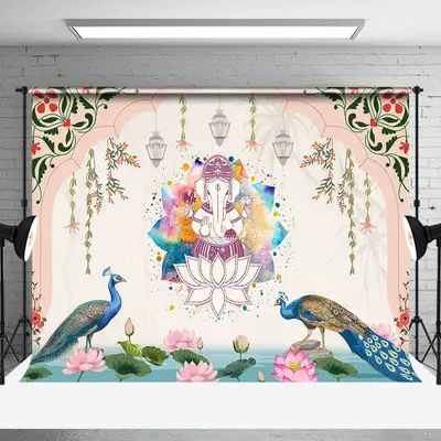 Peacock Pink Lotus Hinduism Ganesha Worship Backdrop