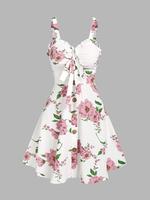 Women's 2024 Summer Dresses Sleeveless Floral Print Vacation Sundress Garden Party Dress Summer Ruffled Bowknot Mini Dress Va...