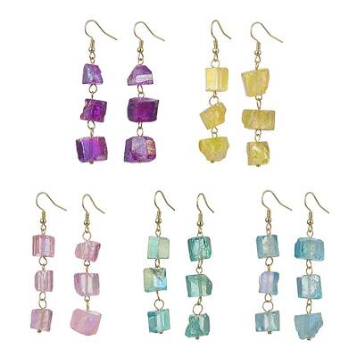 Dyed Natural Quartz Nugget Dangle Stud Earrings