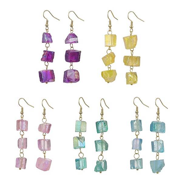 Dyed Natural Quartz Nugget Dangle Stud Earrings