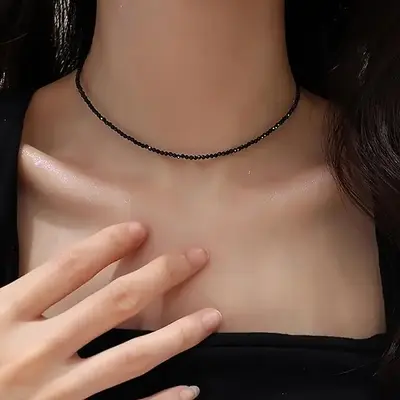 Natural Dainty Black Obsidian 2mm Tiny Beads Choker Minimalist Crystal Healing Natural Stone Necklace Gift For Her Jewellery
