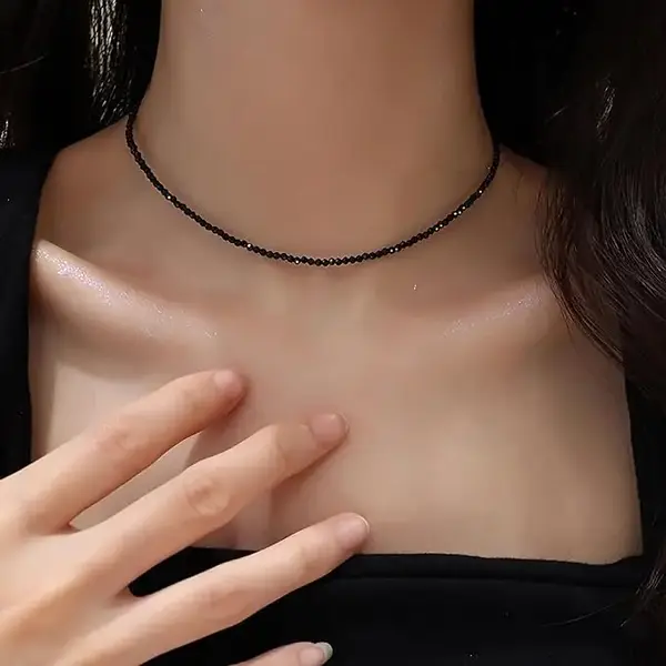 Natural Dainty Black Obsidian 2mm Tiny Beads Choker Minimalist Crystal Healing Natural Stone Necklace Gift For Her Jewellery