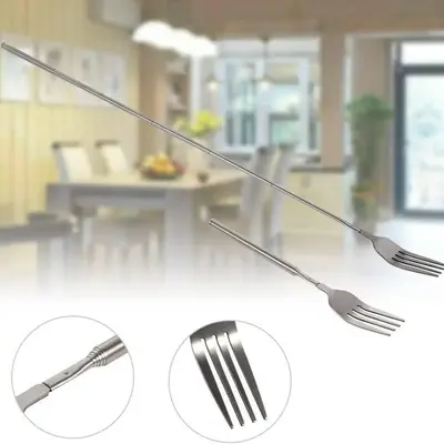Stainless Steel Telescopic Fork, 1 Count Barbecue Cutlery Fork, BBQ Dinner Fruit Dessert Long Fork, Household Dinnerware, Bar...