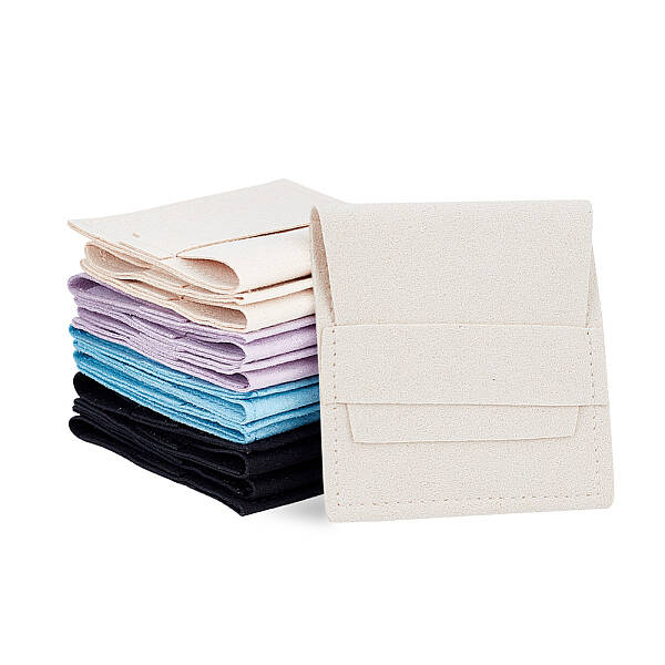 16Pcs 4 Colors Microfiber Jewelry Flap Pouches
