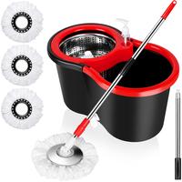 Spin Mop and Bucket with Wringer Set, 360° Spinning Mop Bucket System with 3 Microfiber Mop Replacement Heads and 61\