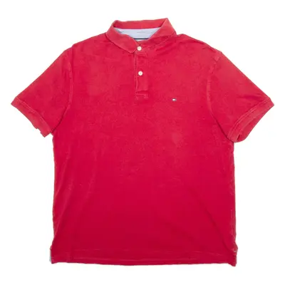 TOMMY HILFIGER Mens Polo Shirt Red Short Sleeve L