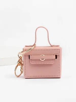 Women's Cute Plain Square Metal Keychain, 1 Piece Earphone Bag Shape Design Keychain, Square Coin Purse Keychain, Casual Vers...