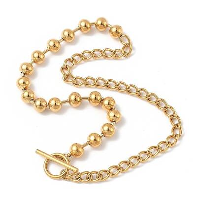 304 Stainless Steel Half Ball Chain & Twisted Chain Necklaces with OT Buckles