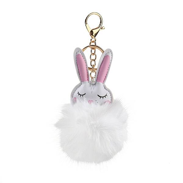 Cute Rabbit PU Leather & Imitate Rex Rabbit Fur Ball Keychain
