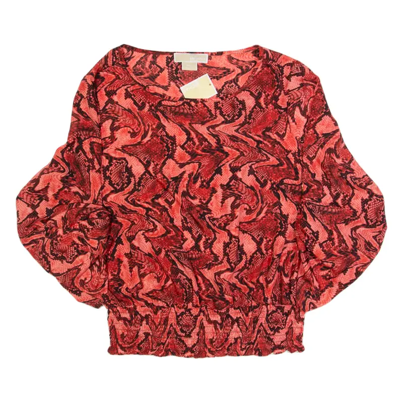 MICHAEL KORS Womens Printed Top Red Long Sleeve Animal Print L
