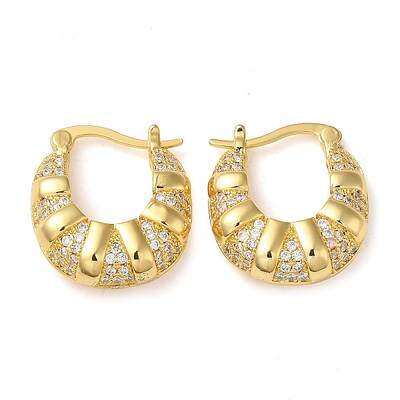Croissant Brass Hoop Earrings with Clear Cubic Zirconia