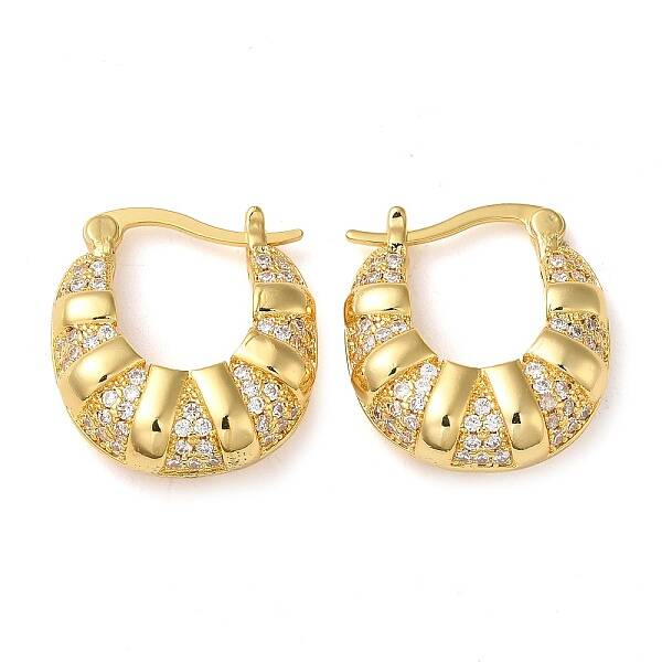 Croissant Brass Hoop Earrings with Clear Cubic Zirconia