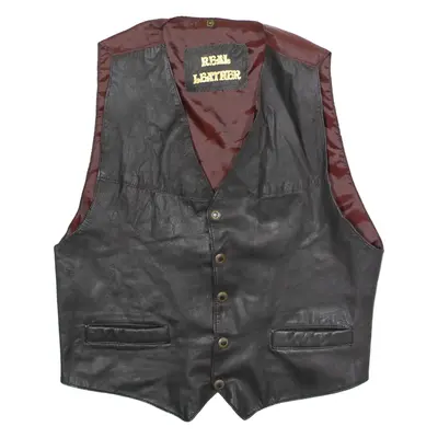 Mens Waistcoat Black Leather 90s M
