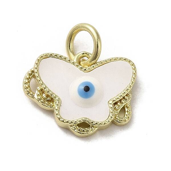 Evil Eye Enamel Shell Brass Butterfly Charms with Jump Rings