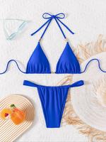 Women's Solid Tie Back Bikini Set, Casual Fashion Swimsuit for Beach Holiday Vacation, Ladies Swimwear for All Seasons