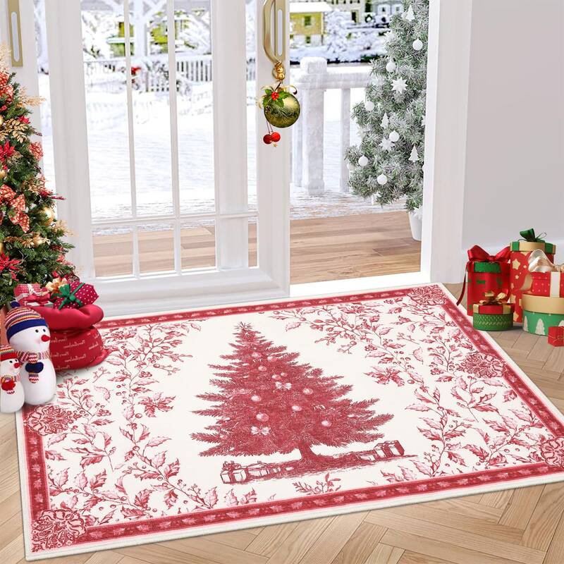 Garvee Christmas Rug 2x3 with Tree Print, Non-Slip TPR Backing, Soft Terrycloth Material, Washable and Foldable, Indoor Entry...