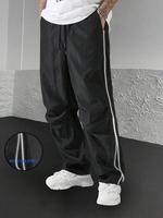 Men's Reflective Tape Drawstring Waist Pants, Street Fashion Casual Pocket Trousers for Daily Wear, Men's Bottoms for All Sea...