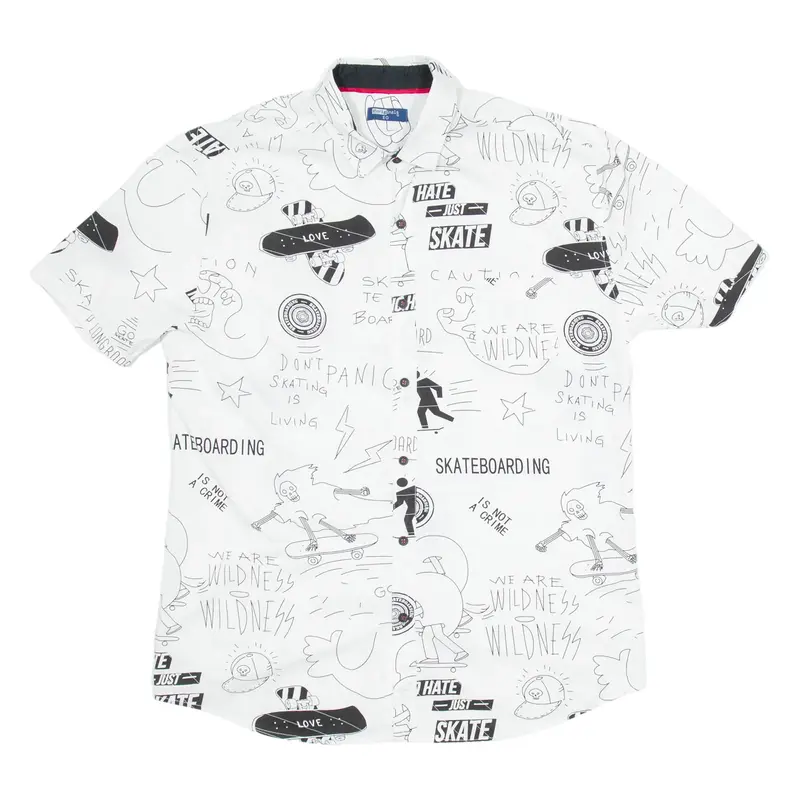 ORIGINALS Skatebording Mens Shirt White Crazy Pattern M