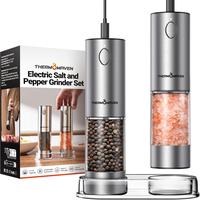 [Large Capacity and LED Light] Electric Salt and Pepper Grinder Set, 3.2oz Larger Rechargeable Automatic with 6 Adjustable Co...