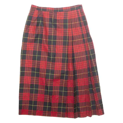 Womens Pleated Skirt Red Midi Wool Plaid S
