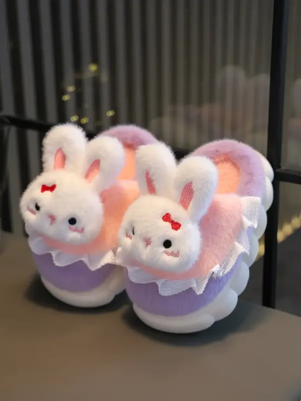 Plush Slippers New Style Girls Winter Home Use Thick Sole Non-Slip Warm Indoor Shoes for Kids' Comfortable Footwear