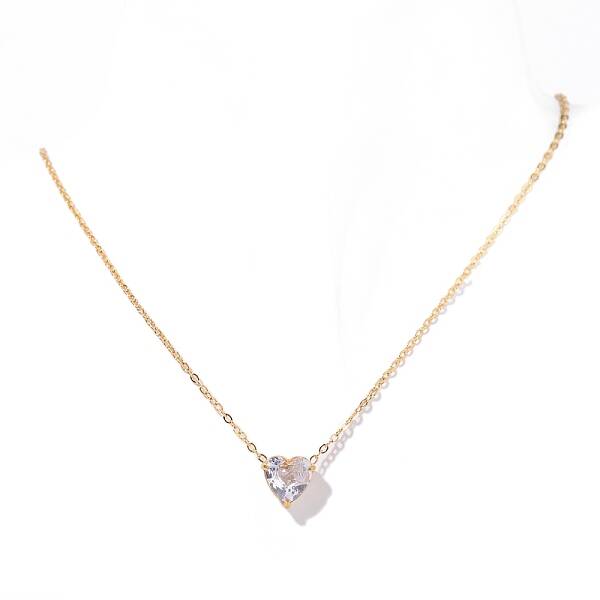 Stainless Steel Pave Cubic Zirconia Heart Pendant Cable Chain Necklaces for Women
