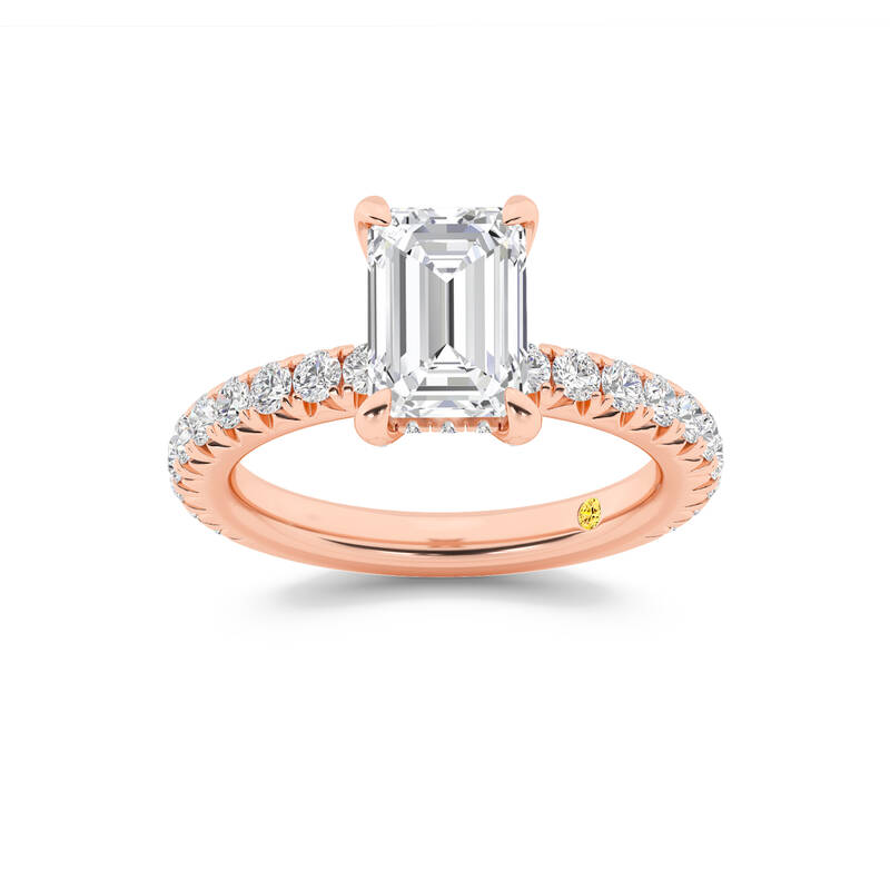 Embers Three Quarter Coverage Hidden Halo Emerald Cut Lab Grown Diamond Engagement Ring | 18K Rose Gold 1 3/4 CT. TW.