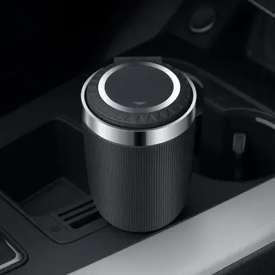 Car Ashtray with Lid, Stainless Steel Smell Proof Ashtray with LED Light, Portable Car Interior Accessories