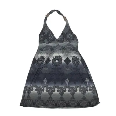 LAGAC Y2K Mini Dress Grey Floral Sleeveless Short Womens UK 10